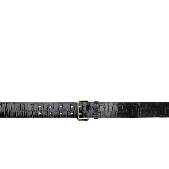 NEW ANINE BING Mila Croc Leather belt in black /silver - Picture 3 of 4